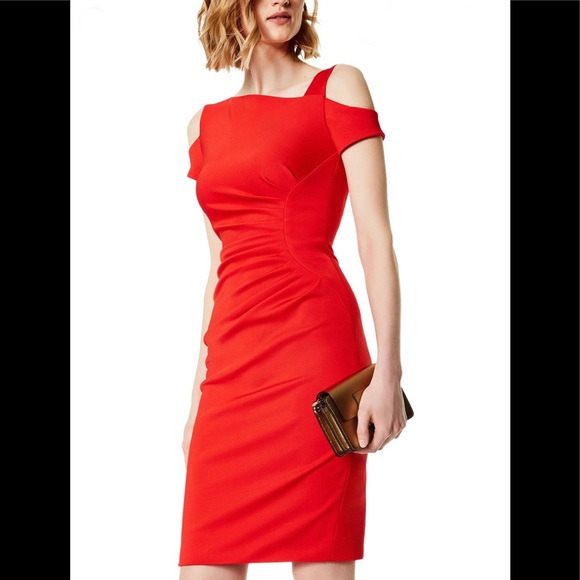 Karen Millen red front gathered sheath dress. NWT. Size 6 - Picture 1 of 13